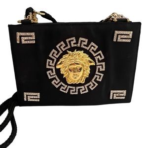 Gianni Versace 1992 Vintage Black Satin Crystal Embellished Medusa Bag